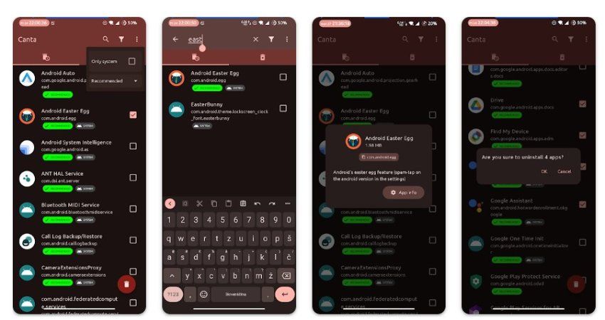 Pantalla principal de la aplicación Canta Debloater en un smartphone Android