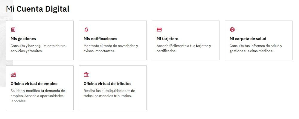 Captura de pantalla de la interfaz de Mi Cuenta Digital de la Comunidad de Madrid