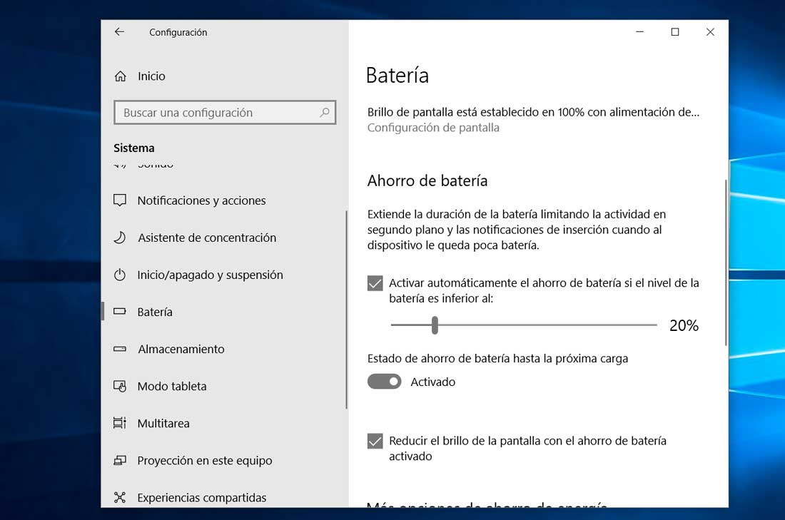 Modos en Windows - Bateria