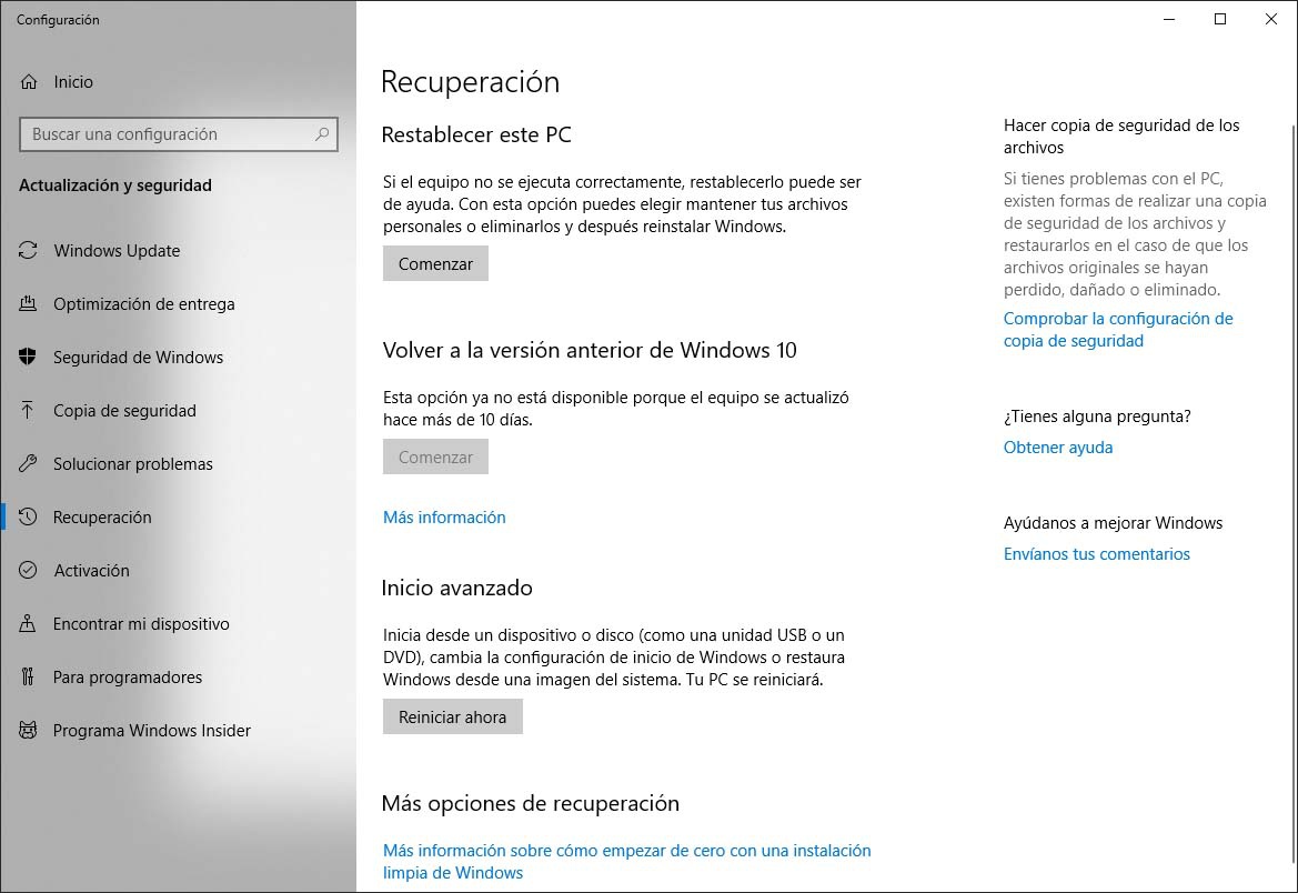 Recuperacion - Pantalla azul