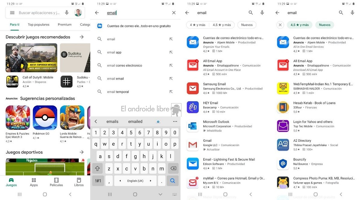 Google Play Store filtros busqueda