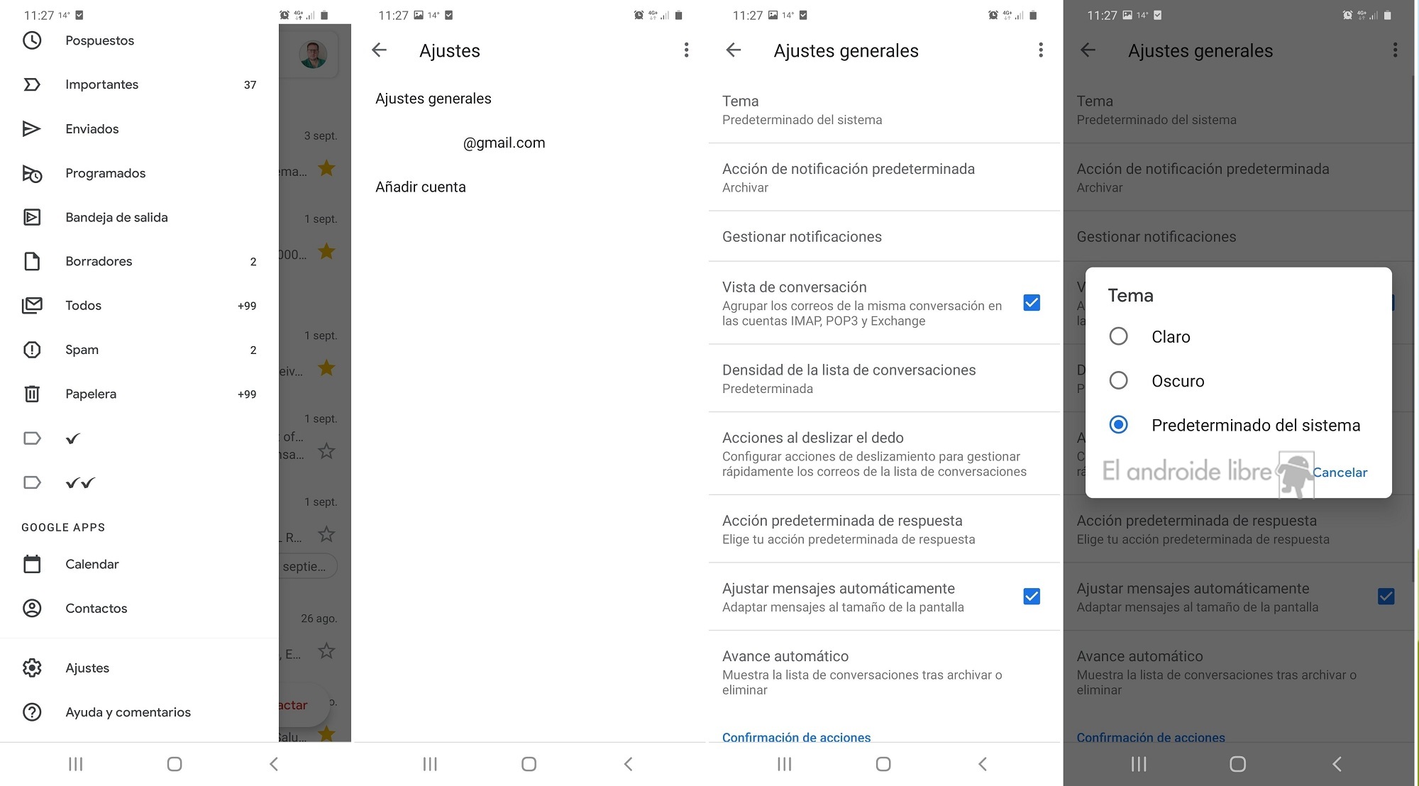 Gmail activar tema oscuro