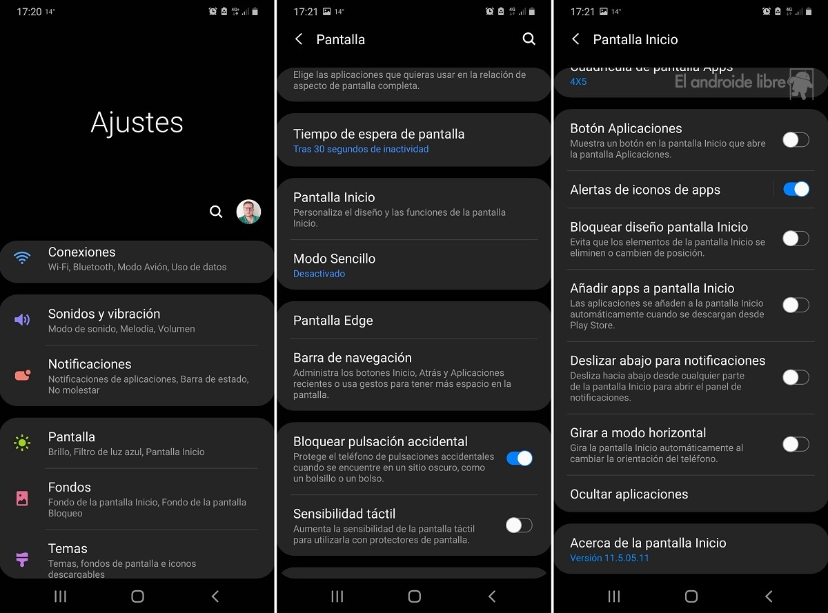 One UI deslizar pantalla notificaciones