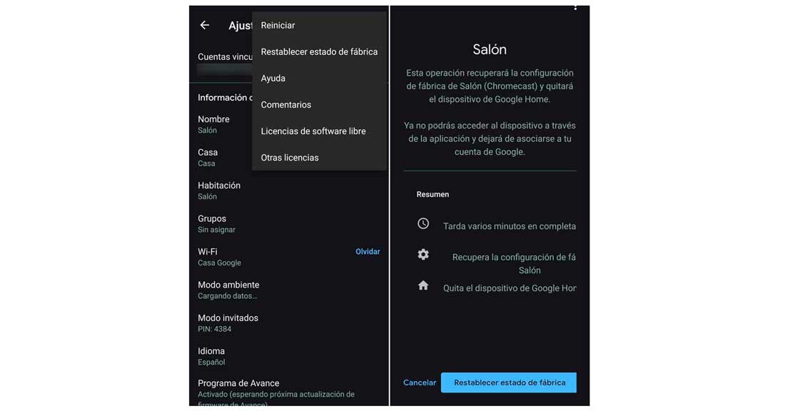 Restablecer Chromecast de fabrica
