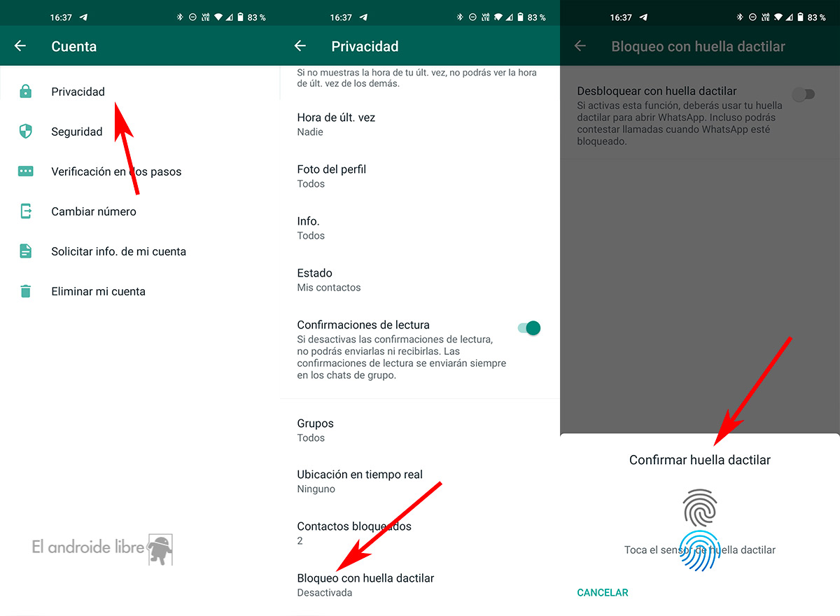 Cómo bloquear los chats de WhatsApp con tu huella dactilar