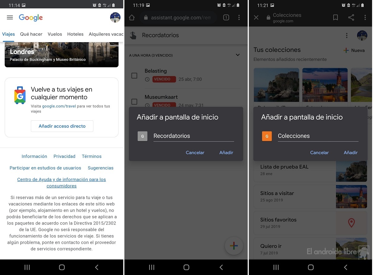 Accesos directos App de Google