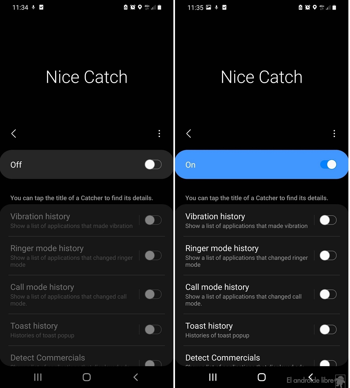 Nice Catch activar en Samsung