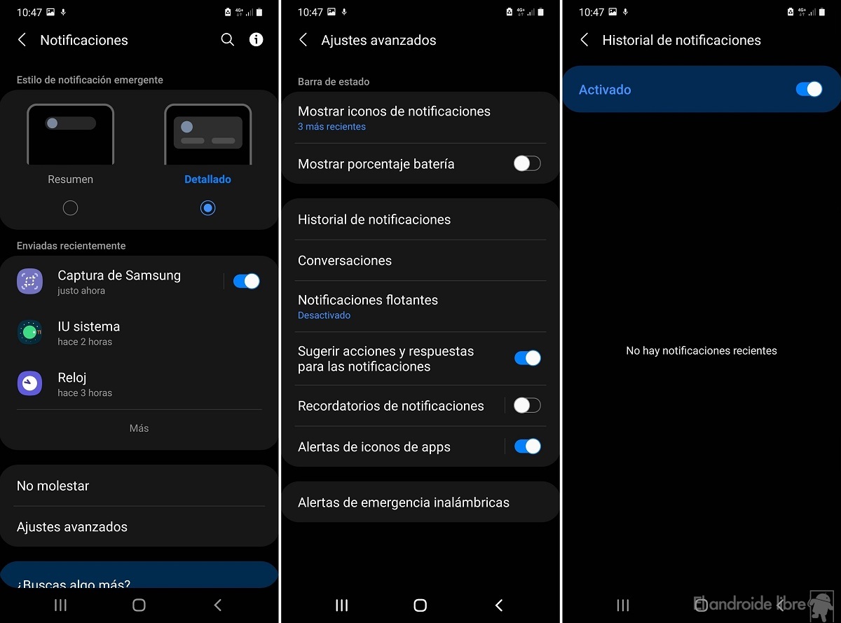 Samsung One UI 3 historial notificaciones