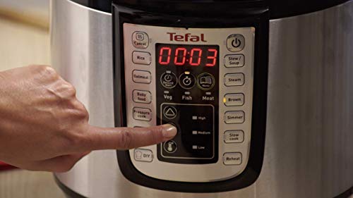 Tefal Fast & Delicious Multicooker - Olla a presión eléctrica 1200 W, 25 programas automáticos, modo manual, incluye recetario, cestillo de cocción al vapor, 6 litros de capacidad