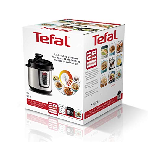 Tefal Fast & Delicious Multicooker - Olla a presión eléctrica 1200 W, 25 programas automáticos, modo manual, incluye recetario, cestillo de cocción al vapor, 6 litros de capacidad