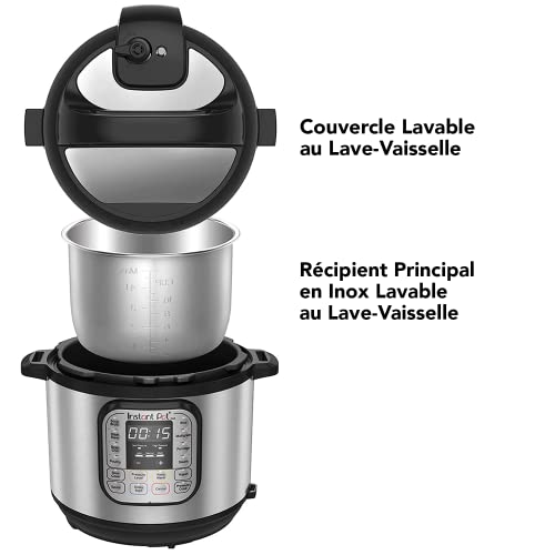 Instant Pot Duo 7 en 1 Olla a Presión Programable con 13 Programas para Cocción lenta, Arrocera, Yogurtera o Vaporera, Color Negro/Acero Inoxidable, 5.7 L