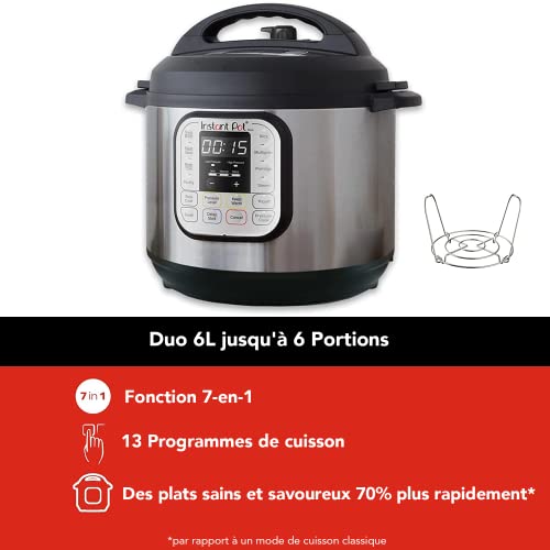 Instant Pot Duo 7 en 1 Olla a Presión Programable con 13 Programas para Cocción lenta, Arrocera, Yogurtera o Vaporera, Color Negro/Acero Inoxidable, 5.7 L