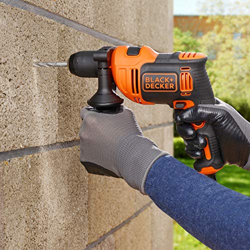 BLACK+DECKER BEH710K Taladro Percutor con Cable 710W Portabrocas 13mm Empuñadura lateral Incluye 4 Brocas y Maletín Naranja/Negro