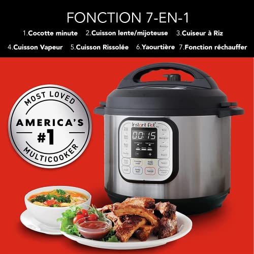 Instant Pot Duo 7 en 1 Olla a Presión Programable con 13 Programas para Cocción lenta, Arrocera, Yogurtera o Vaporera, Color Negro/Acero Inoxidable, 5.7 L