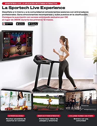 Sportstech F31 Cinta de Correr Plegable Profesional - Marca alemana - Eventos de video, APLICACIÓN Multiplicadora, 4PS 16 Km/h y 12 Programas + Soporte Para Tableta, Soporte Para Botellas | 120 Kg máx