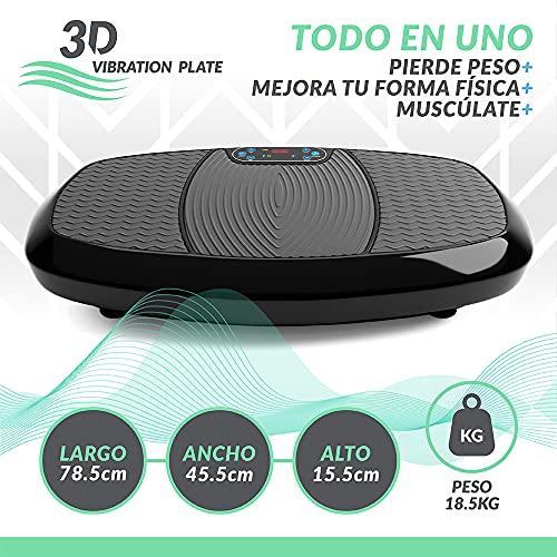 Bluefin Fitness Plataforma Vibratoria 3D con Doble Motor Gran Superficie Anti-Deslizante | Altavoces Bluetooth | Ideal para Perder Peso | Diseño Británico (Negro)