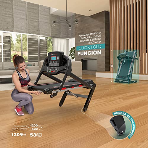 Sportstech F31 Cinta de Correr Plegable Profesional - Marca alemana - Eventos de video, APLICACIÓN Multiplicadora, 4PS 16 Km/h y 12 Programas + Soporte Para Tableta, Soporte Para Botellas | 120 Kg máx