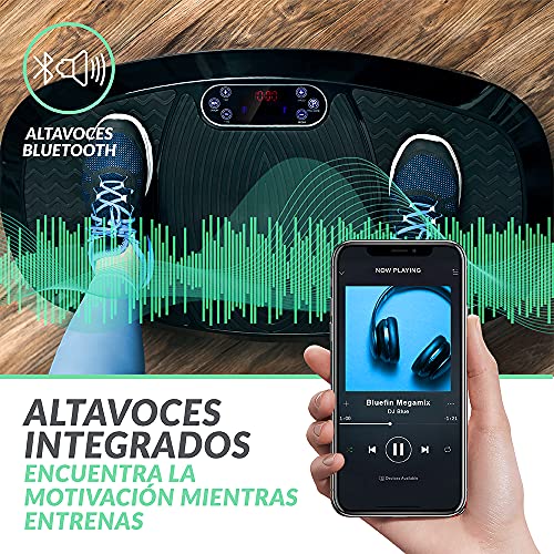 Bluefin Fitness Plataforma Vibratoria 3D con Doble Motor Gran Superficie Anti-Deslizante | Altavoces Bluetooth | Ideal para Perder Peso | Diseño Británico (Negro)