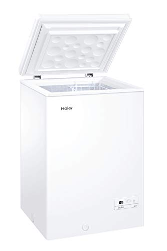 Haier HCE103F- Arcon Congelador Horizontal, Capacidad 100L, Ancho 57cm, Display digital, Interior de aluminio, Tirador integrado, 1 cesto metálico, Función Super Congelación, Clase F, Blanco