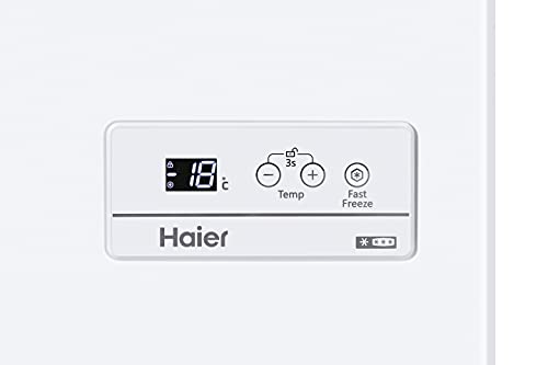 Haier HCE103F- Arcon Congelador Horizontal, Capacidad 100L, Ancho 57cm, Display digital, Interior de aluminio, Tirador integrado, 1 cesto metálico, Función Super Congelación, Clase F, Blanco