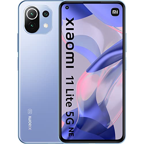 Xiaomi 11 Lite 5G NE - Smartphone con Pantalla de 6,55” DotDisplay AMOLED FHD+ de 90 Hz, 6+128GB, Qualcomm Snapdragon 778G, Triple cámara de 64MP+8MP+5MP, Bat 4250mAh, Azul Chicle (Versión ES/PT)