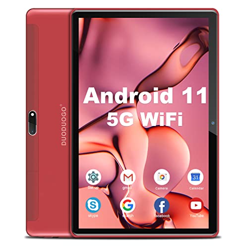DUODUOGO Tablet 10 Pulgadas Android 11 GMS 5G WiFi 4GB de RAM 64GB/TF 128GB de ROM 1.6Ghz Tablet PC Baratas y Buenas 6000mAh Dual Cámara Bluetooth Netflix Type-C Tableta Android(WiFi Versión),Rojo