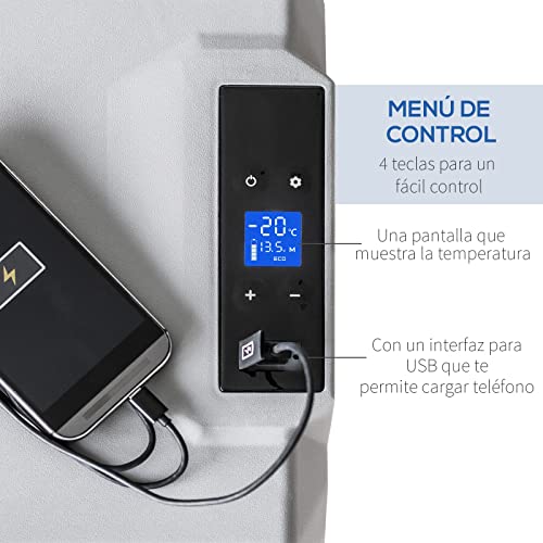 HOMCOM 50L Nevera Portátil Compresor Mini Refrigerador de Coche con Pantalla Táctil Ruedas y Asa 12/24V CC o 110V-240V CA para Hogar 58,6x37,8x54,5 cm Gris