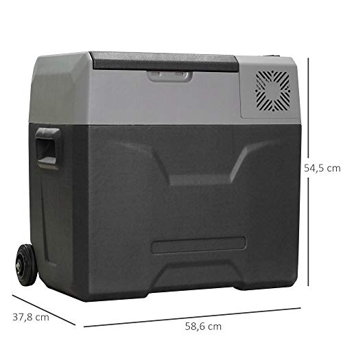 HOMCOM 50L Nevera Portátil Compresor Mini Refrigerador de Coche con Pantalla Táctil Ruedas y Asa 12/24V CC o 110V-240V CA para Hogar 58,6x37,8x54,5 cm Gris