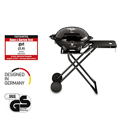 Barbacoa eléctrica SUNTEC BBQ-9493 | Uso exterior como barbacoa de sobremesa o con pie | Barbacoa para balcón, terraza, jardín y camping | Cocción eléctrica con máx. 2400 vatios | Soporte portátil