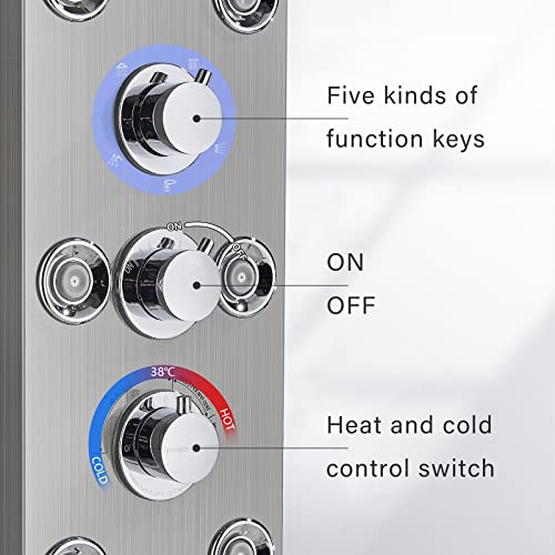 fyheast Columna de ducha hidromasaje, columna de ducha de acero inoxidable, con 8 chorros de masaje con pantalla LCD de la temperatura, sistema de ducha de pared, cepillado