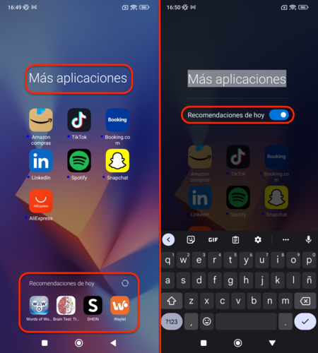 Capturas de MIUI 14 con las recomendaciones de hoy