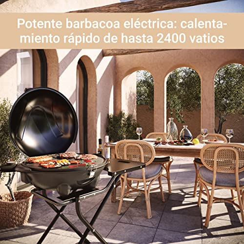 Barbacoa eléctrica SUNTEC BBQ-9493 | Uso exterior como barbacoa de sobremesa o con pie | Barbacoa para balcón, terraza, jardín y camping | Cocción eléctrica con máx. 2400 vatios | Soporte portátil