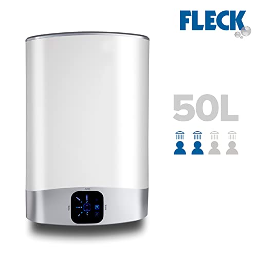 Fleck Duo 5, termo eléctrico 50 litro, Calentador de agua horizontal o vertical, Garantia total 3 años, medidas: 50,6 x 27,5 x 77,6 cm, color blanco, Frabricado para ser instalado en España