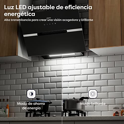 CIARRA CBCB6736F Campana Extractora de Pared 60cm - 3 Velocidades de Extracción - Evacuación al Exterior y Recirculación Interna por Filtro de Carbón CBCF003-Luz LED