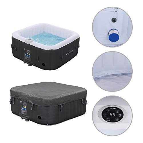 Arebos SPA Hinchable Piscina de hidromasaje | Hinchable | Cuadrada | para Interior y Exterior | 154x154cm | 4 Personas | 130 chorros de Masaje | 600 L