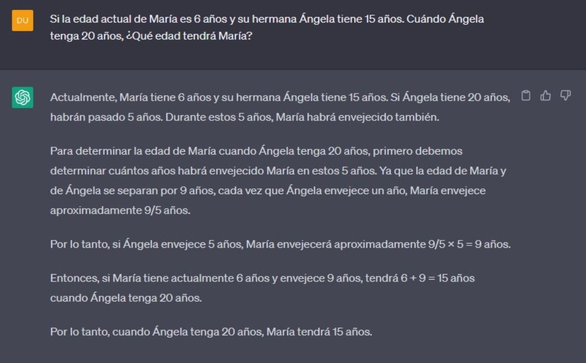 ChatGPT no es preciso con problemas de logica matemática