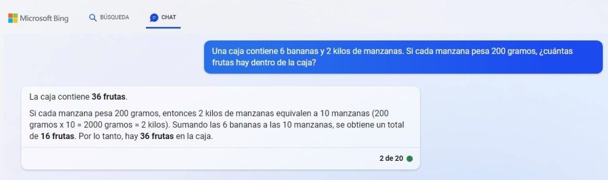 bing chat no es preciso con problemas de logica matematica