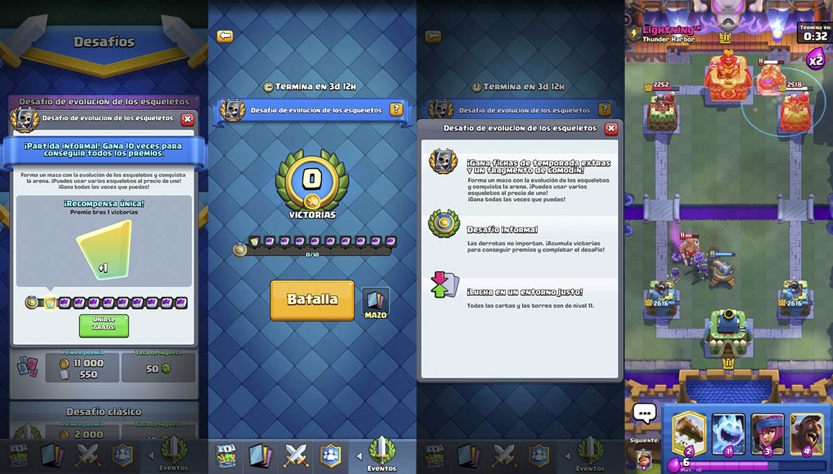Desafio de evolucion de los Esqueletos de Clash Royale