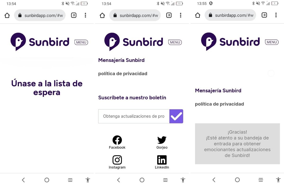 lista de espera de Sunbird