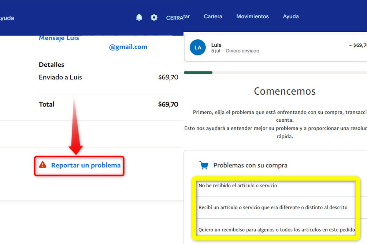 Reporta un problema para recuperar tu dinero en PayPal