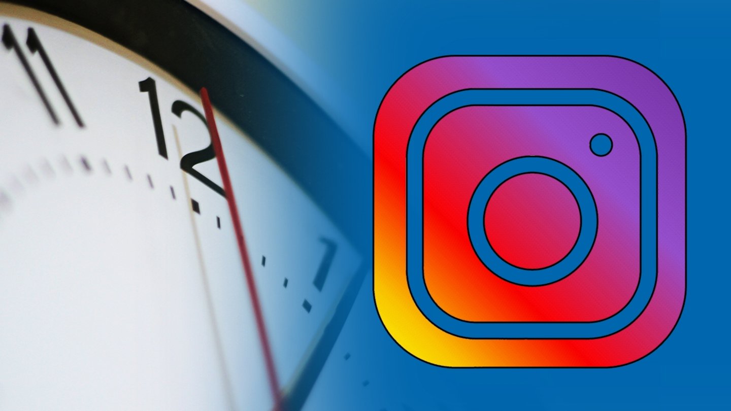 Montaje con el icono de Instagram y un reloj