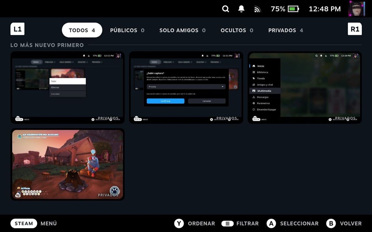 donde se guardan capturas de pantalla en steam deck