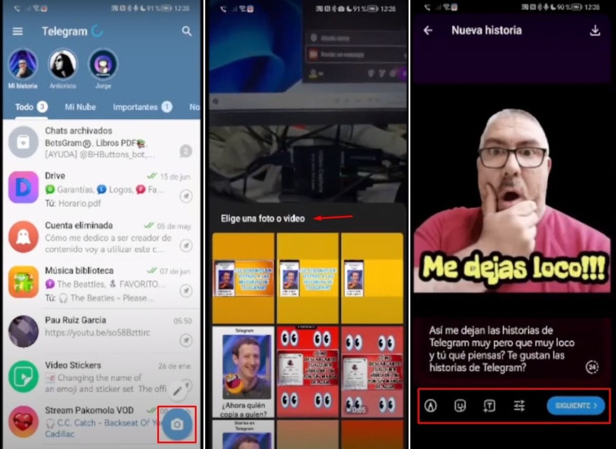 insertar una foto o video en Historias de Telegram