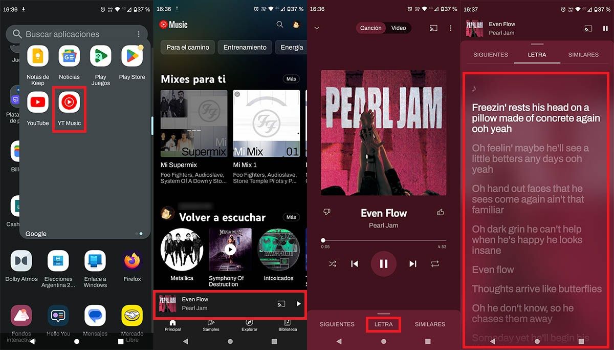 Ver las letras de las canciones en YouTube Music para Android e iOS