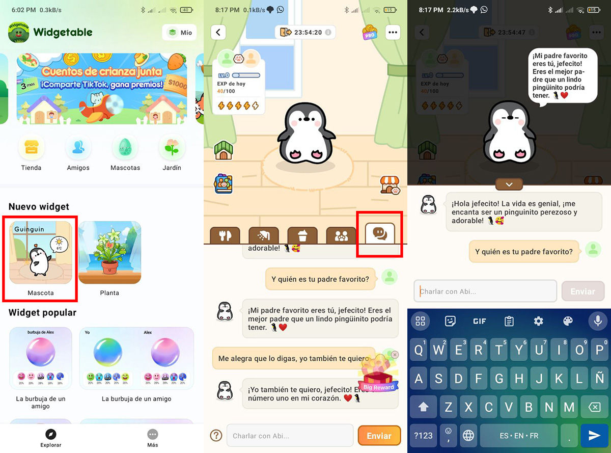 Cómo hablar con mi mascota virtual de Widgetable