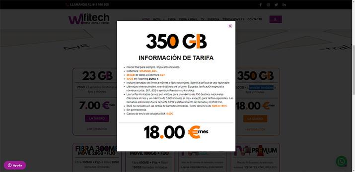 Tarifa 350 GB de Wifitech