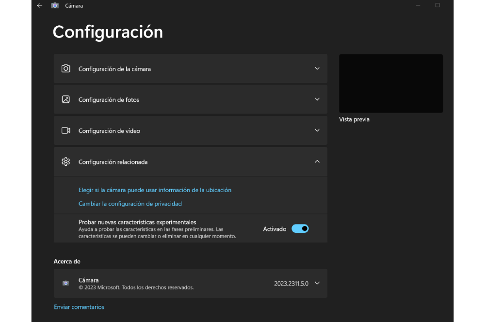 cámara Windows 11 configuración