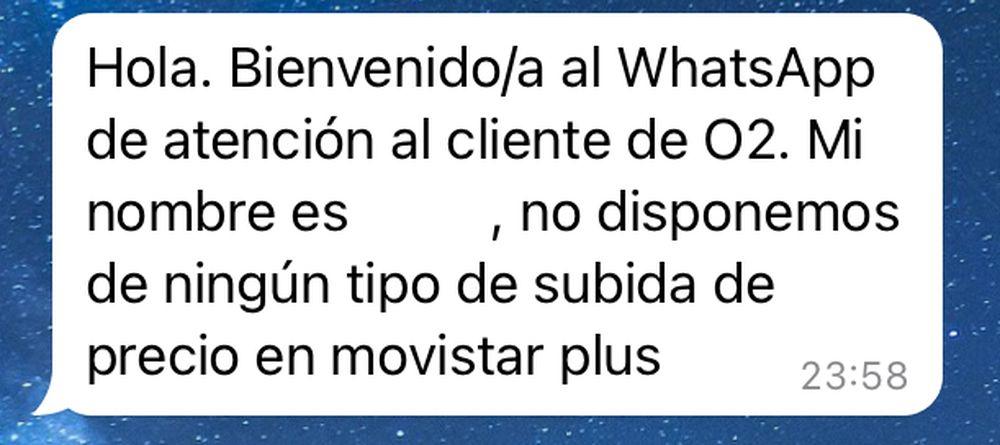 Respuesta de O2 en relación al precio de Movistar Plus+