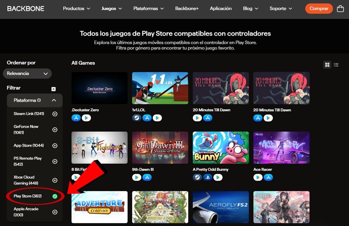 Revisa la lista de la web de Backbone para saber que juegos de Android son compatibles con mando