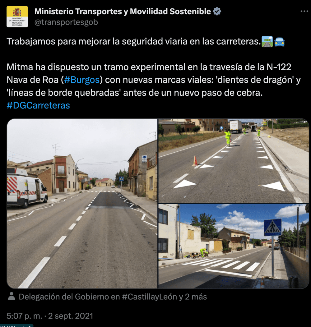 dientes de leon en la cuenta de twitter del Ministerio de Transportes y Movilidad Sostenible